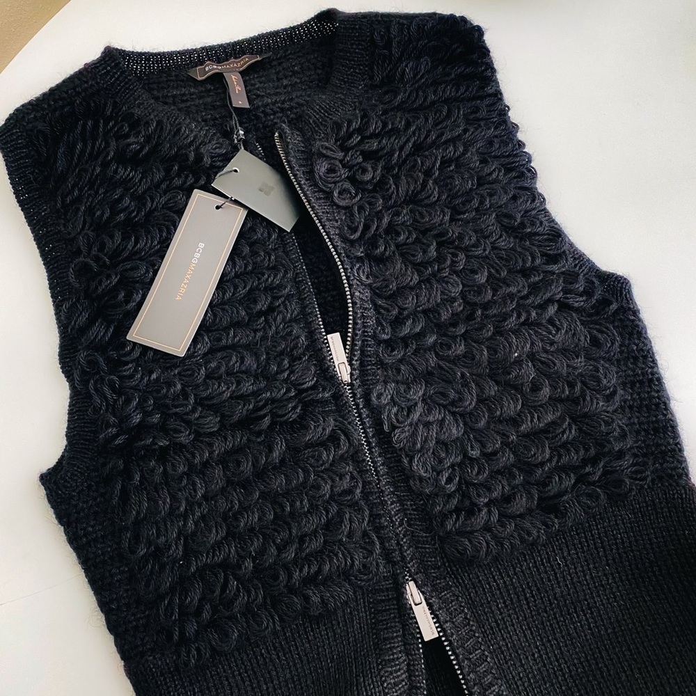 $218‼️ NWT BCBG Alpaca Knitted sweater Vest Zip Up Black Fall Winter Wardrobe